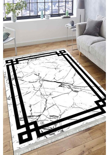 Siyah Şeritli Kolay Süpürülebilir Kilim Yıkanabilir Kaymaz Tabanlı Kilim Dot Tabanlı Halı 1055C modelleri