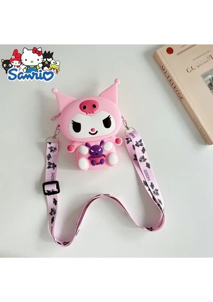 Kız Çocuk Sanrio Kuromi Figürlü Çıkartılabilir Ayarlanabilir Askı Silikon Çapraz Çanta Cüzdan
