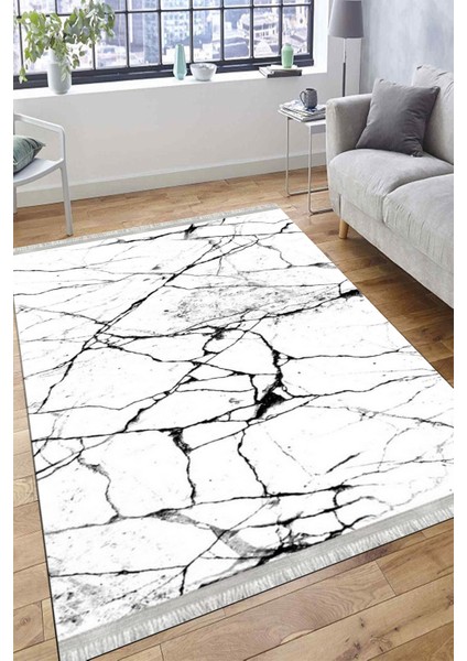 Beyaz Mermer Desenli Halı Yıkanabilir Yolluk Kaymaz Tabanlı Kilim Dot Tabanlı Halı 1016C modelleri