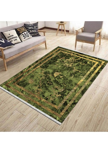 Yeşil Bohem Desenli Kilim Makinede Yıkanabilir Kaymaz Tabanlı Yolluk Dokuma Tabanlı Halı 1096A