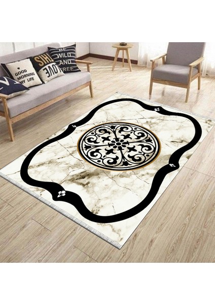 Göbek Detaylı Kilim Makinede Yıkanabilir Kilim Kaymaz Tabanlı Yolluk Dot Tabanlı Halı 1075B