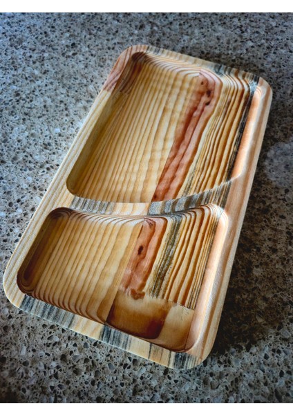 Iki Bölmeli Ahşap Sunum Tahtası - 23 x 13 cm - Açık Kahverengi