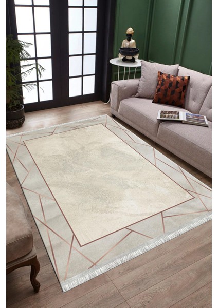 Bej Şeritli Kilim Makinede Yıkanabilir Kaymaz Tabanlı Yolluk Dot Tabanlı Halı 1081A fiyatları