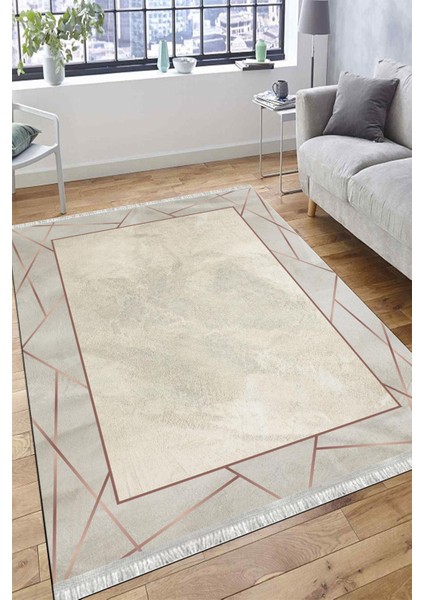 Bej Şeritli Kilim Makinede Yıkanabilir Kaymaz Tabanlı Yolluk Dot Tabanlı Halı 1081A modelleri