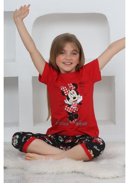 (11-14 Yaş) Mnn Ms Desenli Kız Çocuk kapri takım - Kırmızı fiyatları