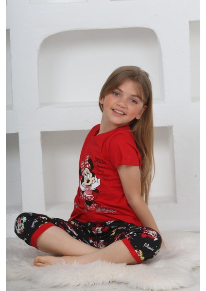 (11-14 Yaş) Mnn Ms Desenli Kız Çocuk kapri takım - Kırmızı fırsatları
