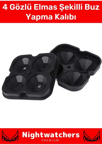 Deluxe Seri 4 Gözlü Kırılmaz Esnek Silikon Kokteyl Içecek Elmas Şekilli Buz Yapma Kalıbı Buzluk