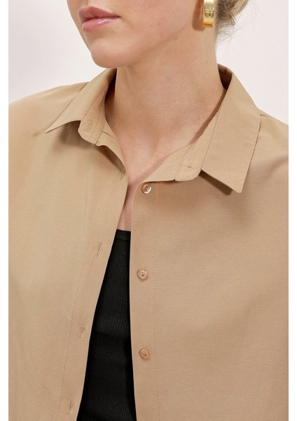 3900 Oversize Uzun Basic Gömlek - Bisküvi