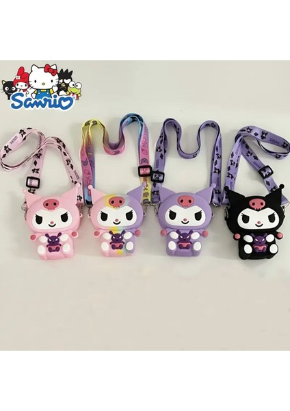 Kız Çocuk Sanrio Kuromi Figürlü Çıkartılabilir Ayarlanabilir Askı Silikon Çapraz Çanta Cüzdan modelleri