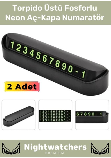 Lüks Araç Içi Telefon Numarası Oto Cam Kartı Torpido Üstü Fosforlu Neon Aç-Kapa Numaratör 2 Adet