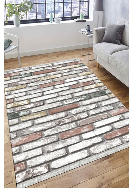 Tuğla Desenli Kolay Süpürülebilir Halı Yıkanabilir Kaymaz Tabanlı Kilim Dot Tabanlı Halı 1053B modelleri