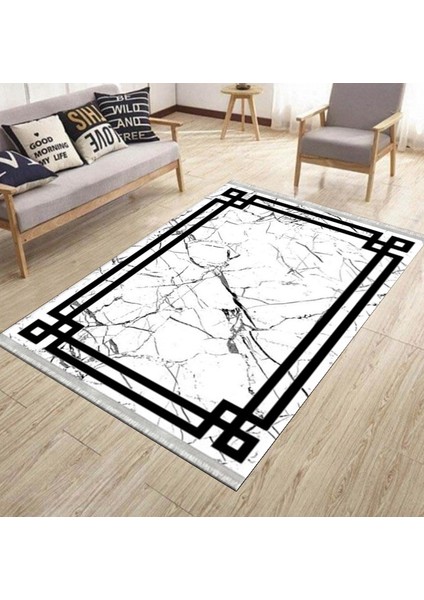 Siyah Şeritli Kolay Süpürülebilir Kilim Yıkanabilir Kaymaz Tabanlı Kilim Dot Tabanlı Halı 1055C