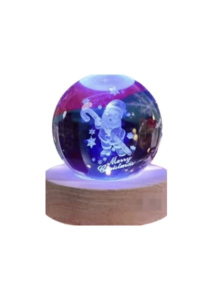 Dekoratif Noel Tasarımlı Ahşap Altlıklı Işıklı Cam Küre Büyük BOY8CM