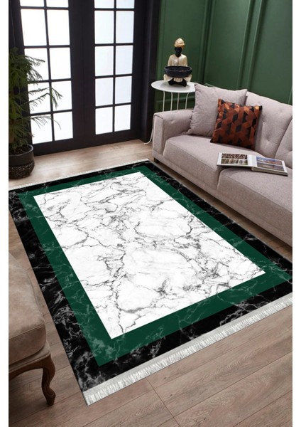 Yeşil Çerçeveli Halı Mermer Desenli Kilim Yıkanabilir Kaymaz Tabanlı Kilim Dot Tabanlı Halı 1062A fiyatları