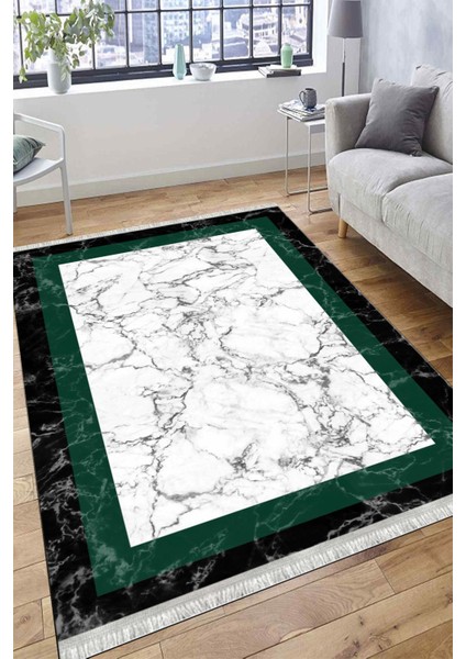 Yeşil Çerçeveli Halı Mermer Desenli Kilim Yıkanabilir Kaymaz Tabanlı Kilim Dot Tabanlı Halı 1062A modelleri