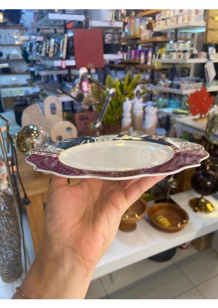 Pembe Mavi Porselen 6'lı Pasta Tabak 20CM