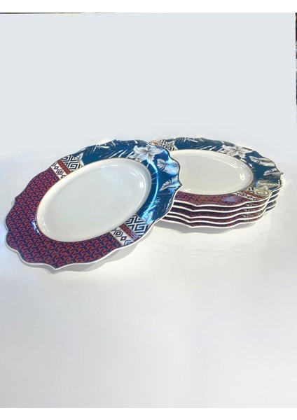 Pembe Mavi Porselen 6'lı Pasta Tabak 20CM fiyatları