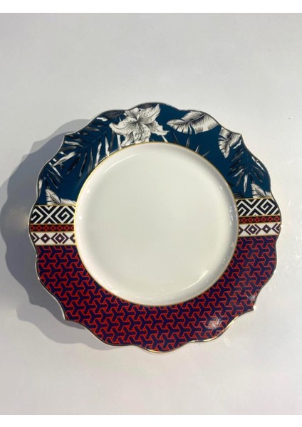 Pembe Mavi Porselen 6'lı Pasta Tabak 20CM modelleri