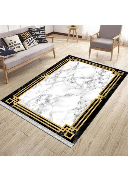 Çerçeveli Dekoratif Kilim Makinede Yıkanabilir Kaymaz Tabanlı Yolluk Dot Tabanlı Halı 1083A