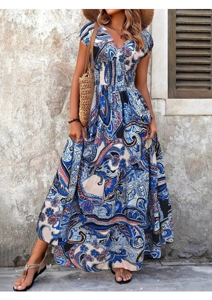 Kadın Kısa Yarasa Kanat Kollu V Yakalı Beli Büzgülü Süprem Elbise fiyatları