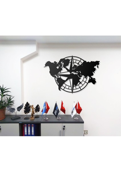 Geometrik Pusula Tasarımlı Dünya Haritası Temalı Dekoratif Modern Metal Duvar Tablosu fiyatları