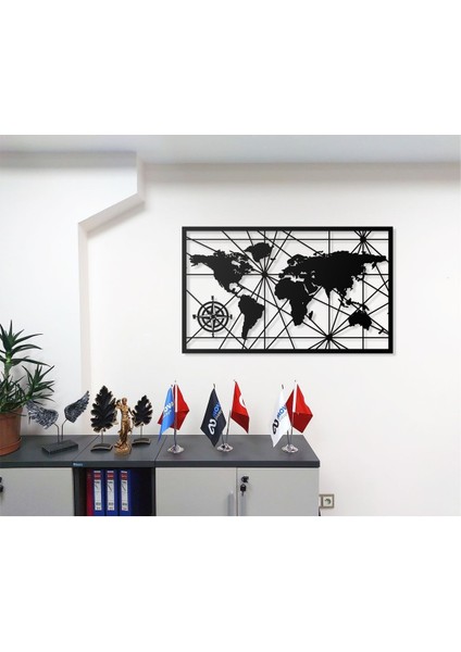 Geometrik Pusula Tasarımlı Dünya Haritası Temalı Dekoratif Modern Metal Duvar Tablosu fiyatları