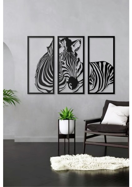 Desenli Zebra Tasarımlı Hayvan Figürlü Metal Dekoratif Modern Duvar Tablosu Ev ve Ofis Için