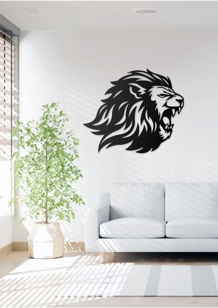 Desenli Aslan Silueti Tasarımlı Hayvan Figürlü Metal Dekoratif Modern Duvar Tablosu Ev ve Ofis Için