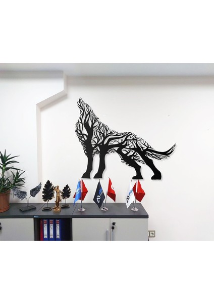 Ağaç Desenli Bozkurt Silüeti Tasarımlı Hayvan Figürlü Metal Dekoratif Modern Duvar Tablosu fiyatları
