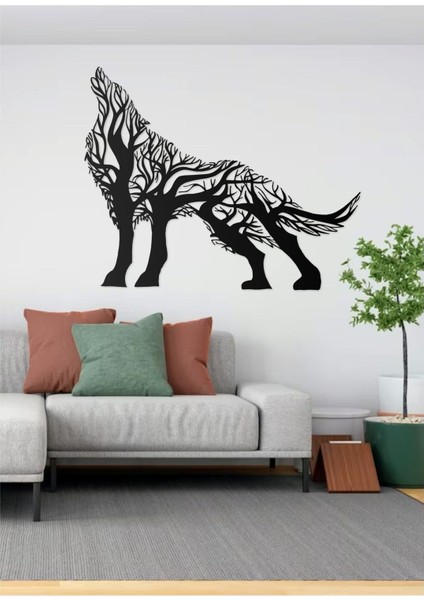 Ağaç Desenli Bozkurt Silüeti Tasarımlı Hayvan Figürlü Metal Dekoratif Modern Duvar Tablosu modelleri