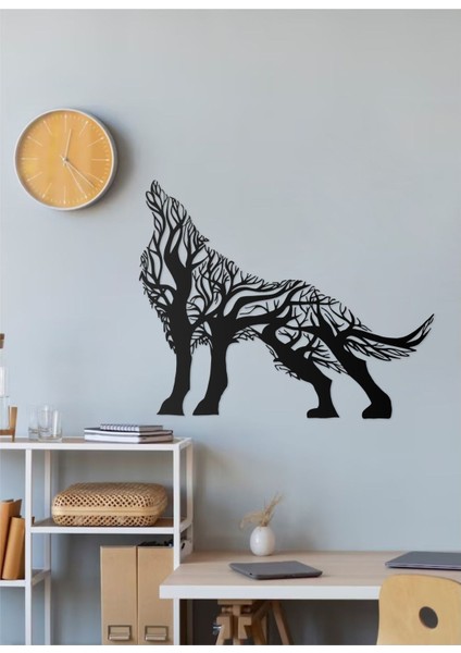 Ağaç Desenli Bozkurt Silüeti Tasarımlı Hayvan Figürlü Metal Dekoratif Modern Duvar Tablosu fırsatları