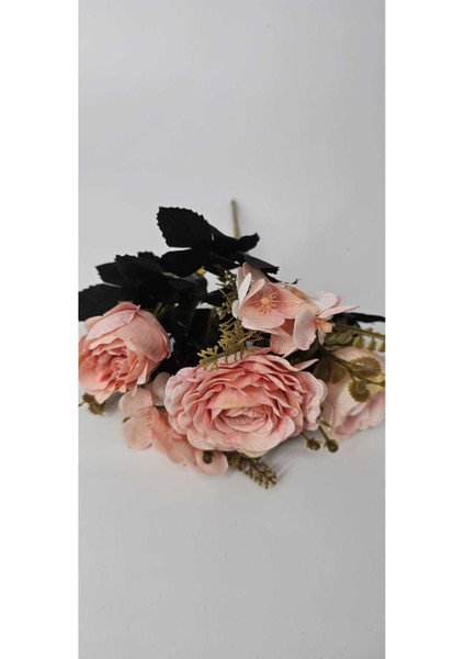 Haki Yapraklı Toz Pembe Renkli Buket Ev Dekor