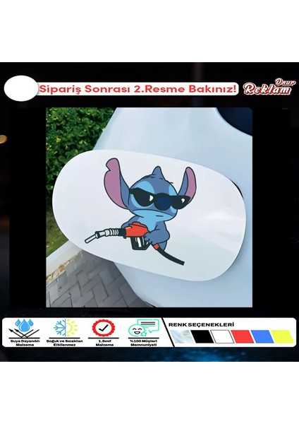Stitch - Benzin Pompalı Araba Stickerı - Yakıt Deposu Kapağı Çıkartması - 15X12CM