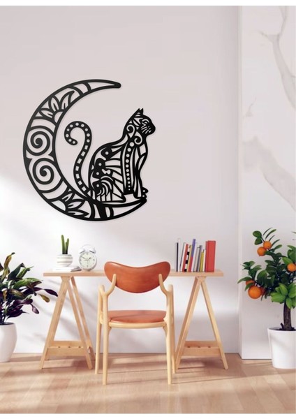 Desenli Kedi Tasarımlı Hayvan Figürlü Metal Dekoratif Modern Duvar Tablosu Ev ve Ofis Için