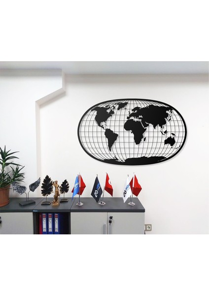 Geometrik Desenli Dünya Haritası Temalı Dekoratif Modern Metal Duvar Tablosu fiyatları