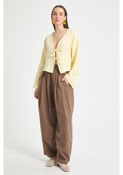 Kahve %100 Pamuk Oversize Tasarım Pantolon 29210