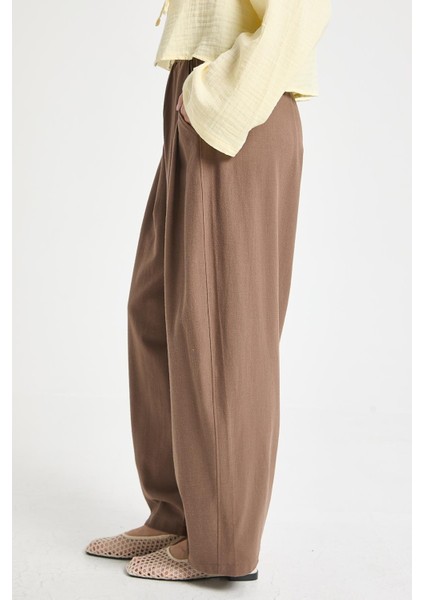 Kahve %100 Pamuk Oversize Tasarım Pantolon 29210 indirimleri