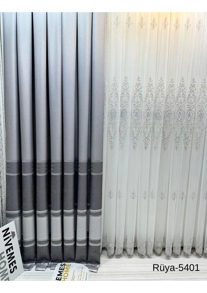 Nivemeshome Rüya FT671477 Gümüş V-5401 1/3 Sık Pileli Fon Perde Apm