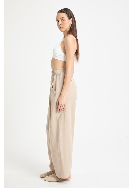 Bej %100 Pamuk Oversize Tasarım Pantolon 29210 fiyatları