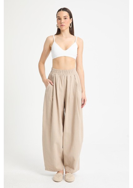 Bej %100 Pamuk Oversize Tasarım Pantolon 29210 indirimleri