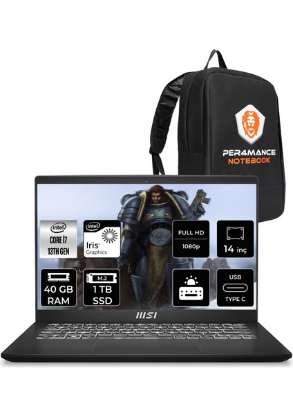 Msı Modern 14 Intel Core I7 1355U 40GB 1tb SSD 14" Fhd Freedos Taşınabilir Bilgisayar & Per4 Çanta F13MG257XTRP338