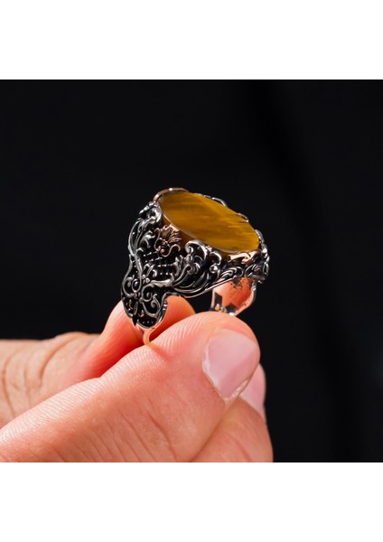 Oval Düz Kaplangözü Taşlı Özel Işçilik 925 Ayar Gümüş Erkek Yüzük modelleri
