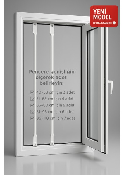 Teleskopik Pencere Güvenlik Bariyeri | 2 Adet (Çubuk) | Pencere Korkuluk | Çocuk Emniyeti | 80–130 cm