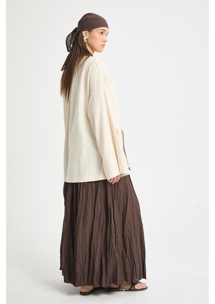 Ekru Yırtmaç Detaylı Bağlamalı Uzun %100 Pamuk Kimono 29211 fiyatları