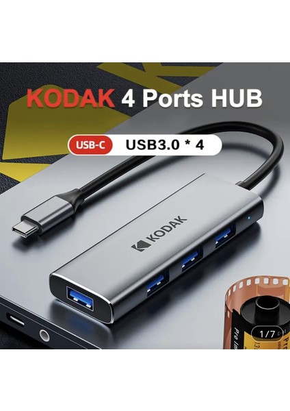 4'ün 1'i Hub Çoklayıcı CE Lisanslı Laptop/Bilgisayar-Macbook/Type-C Girişli 4 Adet Usb Girişli Metal Aleminyum Sağlam 5Gbps Hızlı