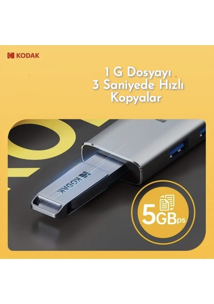 4'ün 1'i Hub Çoklayıcı CE Lisanslı Laptop/Bilgisayar-Macbook/Type-C Girişli 4 Adet Usb Girişli Metal Aleminyum Sağlam 5Gbps Hızlı