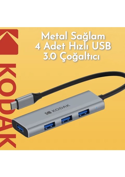 4'ün 1'i Hub Çoklayıcı CE Lisanslı Laptop/Bilgisayar-Macbook/Type-C Girişli 4 Adet Usb Girişli Metal Aleminyum Sağlam 5Gbps Hızlı