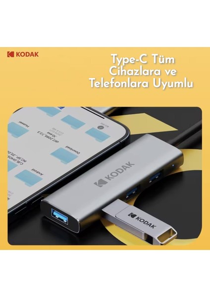 4'ün 1'i Hub Çoklayıcı CE Lisanslı Laptop/Bilgisayar-Macbook/Type-C Girişli 4 Adet Usb Girişli Metal Aleminyum Sağlam 5Gbps Hızlı