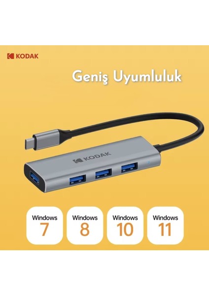 4'ün 1'i Hub Çoklayıcı CE Lisanslı Laptop/Bilgisayar-Macbook/Type-C Girişli 4 Adet Usb Girişli Metal Aleminyum Sağlam 5Gbps Hızlı modelleri