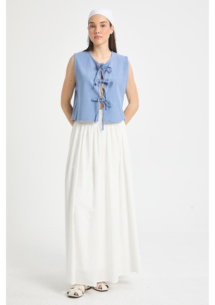 Indigo Bağcıklı Kısa %100 Pamuk Yelek 29204